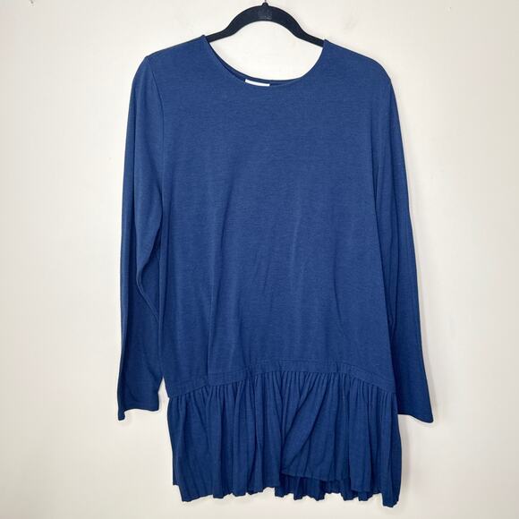 J.‎ Jill Blue Knit Pleated Ruffle Long Sleeve Knit Tunic Top Size XL Lagenlook - Picture 1 of 7
